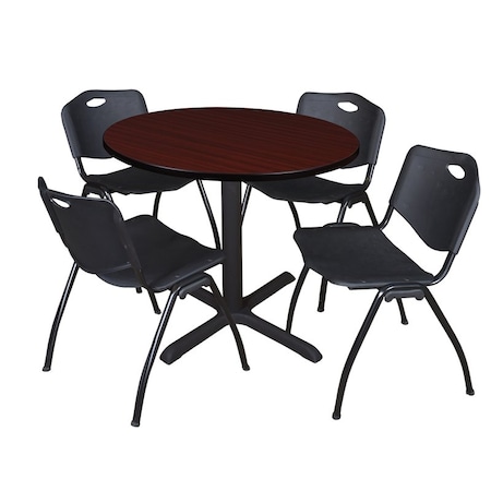 Cain Cain Round Table & Chair Set, Wood, Metal, Plastic Top, Mahogany TB42RNDMH47BK
